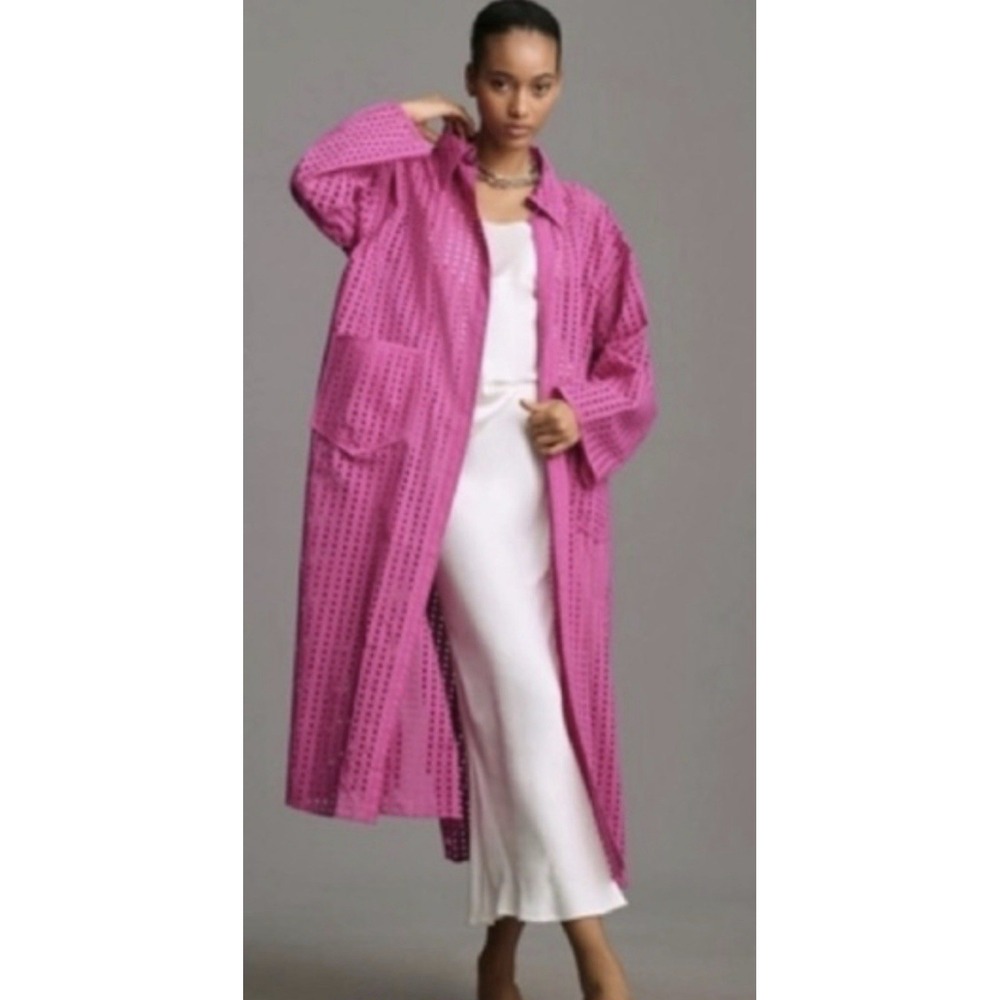 ANTHROPOLOGIE Collared Eyelet Duster One Size Barbie Pink Vacation Beach
